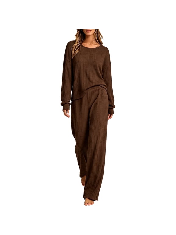 Womens 2 Piece Lounge Set - Soft Pajama Set for Women with Long Sleeve Top & Pants, Loungewear for Travel & Home Relaxation