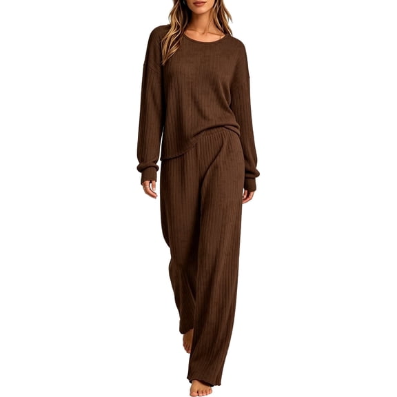 Zefortex Womens 2 Piece Lounge Set - Soft Pajama Set for Women with Long Sleeve Top & Pants, Loungewear for Travel & Home Relaxation