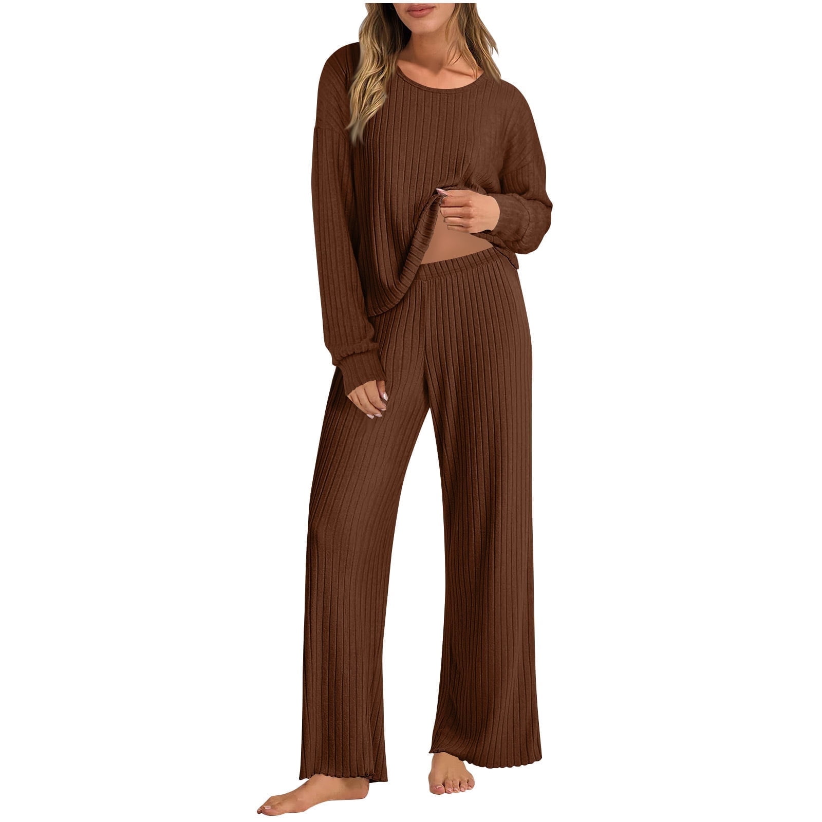 Women's Soft, Comfortable Knit Pajama Set, Brown