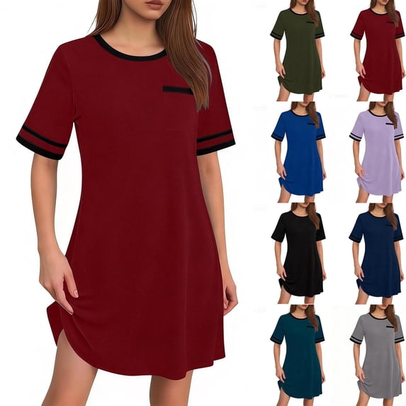 Women's Soft Comfortable Short Sleeve Round Neck Top Shirt Blouse Solid Color Casual Loungewear Pajamas with Pockets Fashion Essential Gift for Women | Sopatenor,Army Green XL