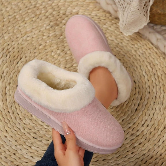 Women's Soft Comfortable Winter Slippers with Velvet Fur Side Flat Design - Cotton Material for Indoor & Outdoor Use