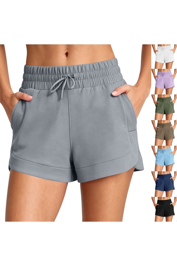 Women's Soft Comfy Elastic High Waist Drawstring Shorts with Pockets, Tummy Control Slimming Fit Yoga Workout Running Activewear, Casual Lounge Beach Summer Daily Shorts | TruHer,Black M