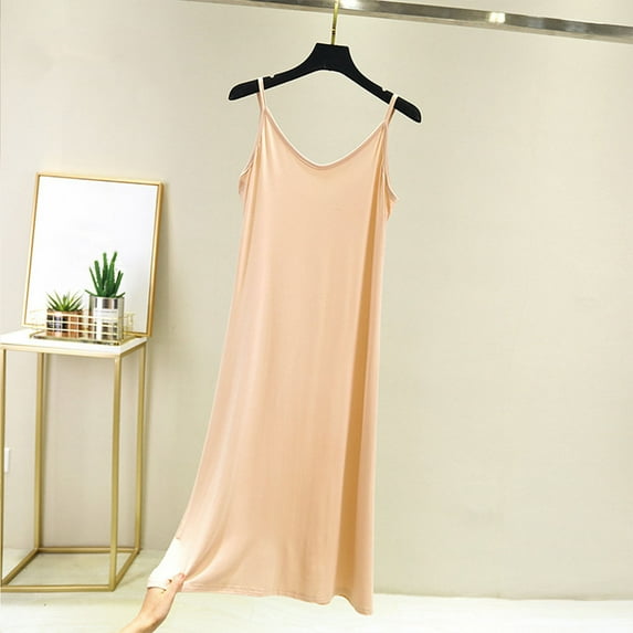 Women's Soft Comfy Nightgown, Sleeveless Full Slip Lightweight Nightshirt Casual Loose Dresses Sleepwear New Cute Pajamas Beige XL