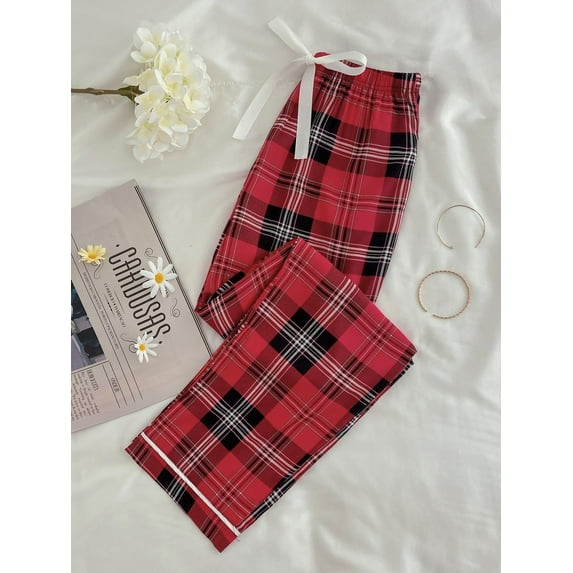 ebukurty Red Plaid Pajama Pants Straight Leg Comfortable Lounge Homewear, Size M/XL