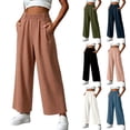 thumbnail image 1 of Women's Soft Cotton Blend Loose Fit Wide Leg Pants, Elastic Waist & Side Pockets, Mid Waist Relaxed Trousers for Casual, Maternity, Travel, | TruHer,Blue S, 1 of 7