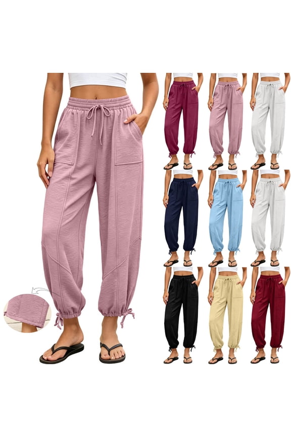 Women's Soft Cotton Blend Sport Casual Yoga Pants, Mid Elastic Waistband with Functional Pockets, Tummy Control Flattering Fit, For Running Gym Workout Lounge & Daily | TruBelle,Khaki L