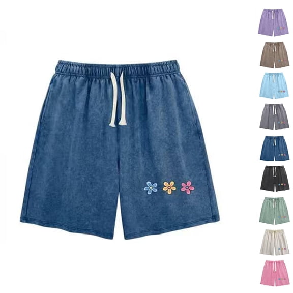 Women's Soft Cotton Blend Washed Floral Shorts, Unisex Flower Print Casual Shorts, Casual Summer Travel Streetwear Bottoms