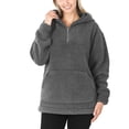 thumbnail image 1 of Women's Soft Cotton Candy Fleece Quarter Zip-Up Sherpa Hoodie Sweatshirt Top with Kangaroo Pocket, 1 of 6