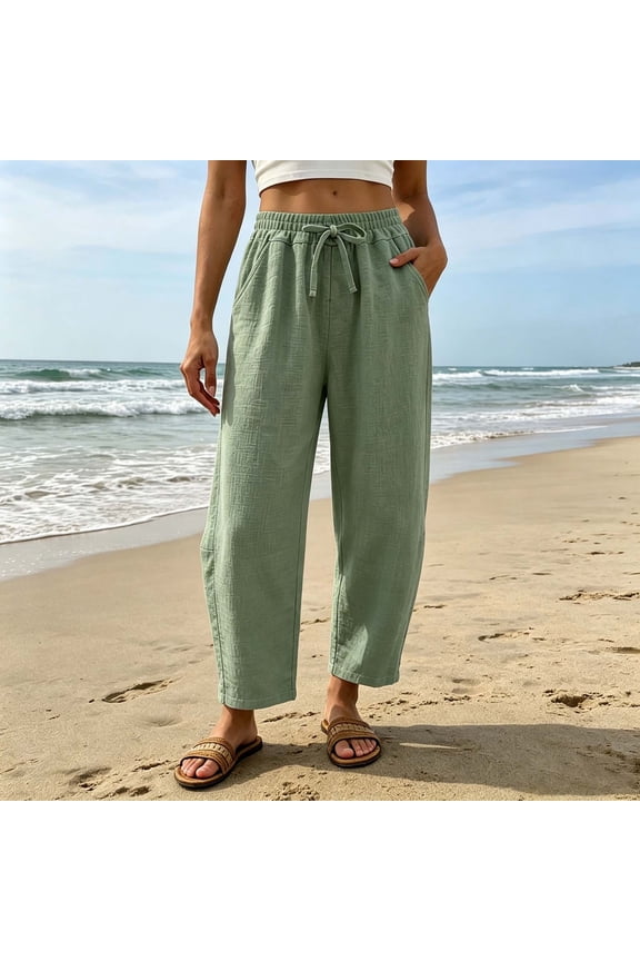 Women's Soft Cotton Casual Cropped Joggers, Elastic Waist Drawstring Tapered Pants with Side Pockets, Lightweight Summer Lounge Pants for Travel, Running Errands, Relaxing at