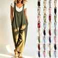 thumbnail image 1 of Women's Soft Cotton Loose Fit Wide Leg Jumpsuit With Pockets, Smocked Back Zipper Elastic Waist, Flowy Trendy Tummy Control One Piece, For Work Beach Vacation Travel Casual, 1 of 8