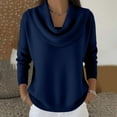 thumbnail image 1 of Women's Soft Cowl Neck Solid Color Sweater Top, Cozy Knitted Casual Clothes Pullover Dark Blue 2XL, 1 of 6