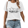 thumbnail image 1 of Women's Soft Cozy "Walking By Faith" Funny Christian Graphic Breathable T Shirt Short Sleeve Round Neck Top White S-5XL, 1 of 5
