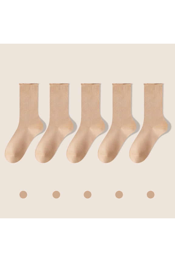 Women's Soft Crew Socks New Women's Mid-Calf Solid Color Socks Comfortable Warm Breathable Multicolor Socks Style B-129 Khaki One Size