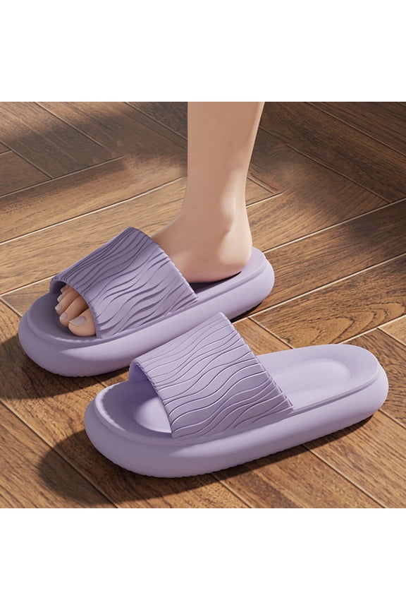 Women’s Soft Curly Full Slippers Fashion Casual Summer Thick-Soled Wave Comfortable Wear Indoor Bathroom Slippers