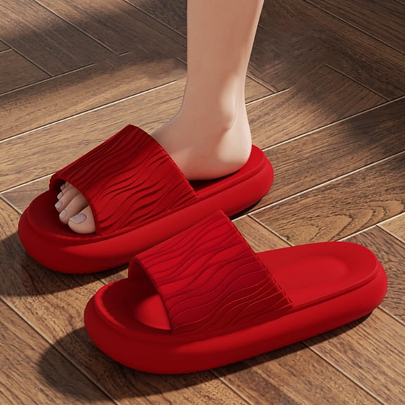 Women’s Soft Curly Full Slippers Fashion Casual Summer Thick-Soled Wave Comfortable Wear Indoor Bathroom Slippers