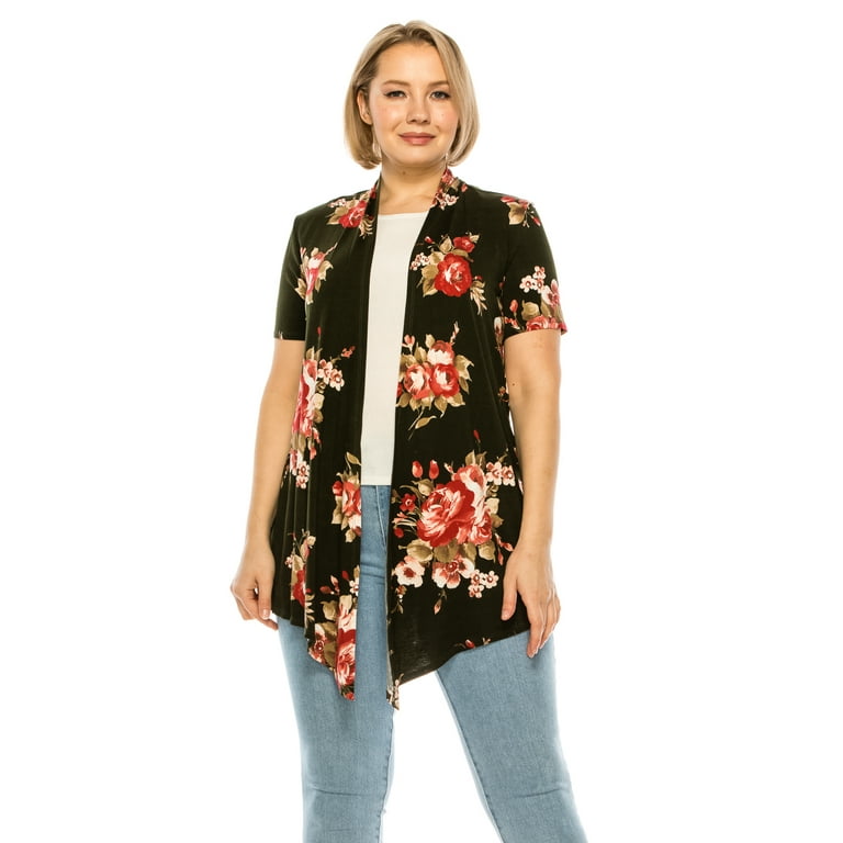 Women s Soft Drape Floral Cardigan Short Sleeve OLV28115 XXX Large