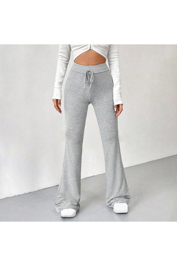 Women's Soft Drawstring Yoga Pants High Waisted Flare Leg Loungewear Bottoms Athletic Casual Workout Long Trousers Gray S