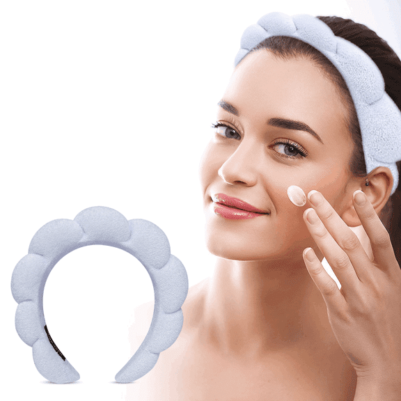 Women’s Soft Elastic Headband for Washing Face, Terry Cloth Hair Band - Blue