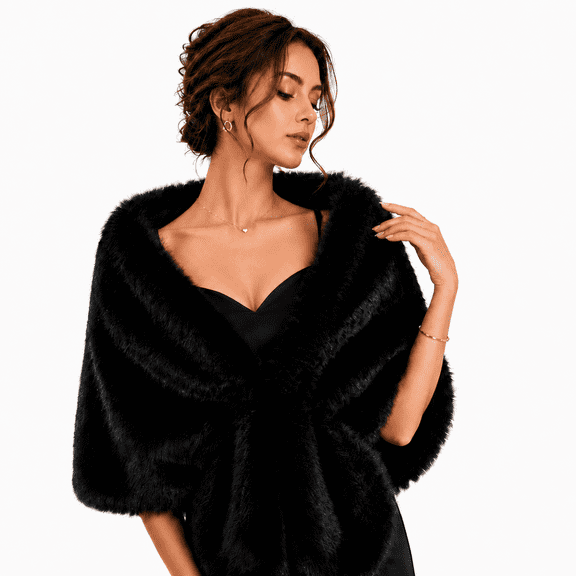 Women's Faux Fur Shawl Wrap, Soft Wedding Stole for Party, Evening Dress & Formal Occasions