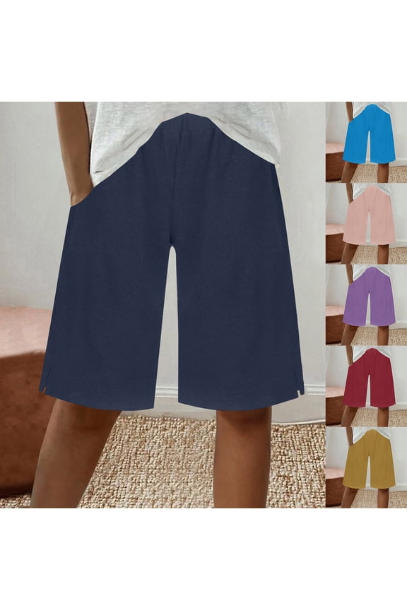 Women's Soft Fabric Bermuda Shorts, Mid Waist Pull On Stretchy Capris, Elastic Waistband Tummy Control A-Line Fit, Casual Vacation Summer Travel Beach | TruBelle,Pink S