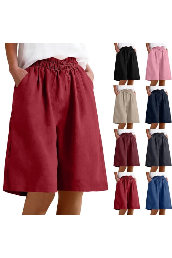 Women's Soft Fabric Button Front Rolled Hem Trousers, Mid Waist Pull On Tummy Control Lightweight Casual Pant, Straight Leg Smooth Fit, Work Office Daily Wear Travel | TruHer,Red 2XL