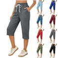 thumbnail image 1 of Women's Soft Fabric Capri Pants, Mid Rise Drawstring Waist with Functional Side Pockets, Lightweight Relaxed Fit for Summer, Casual Outings, or Daily Lounge, Versatile | CSEONE,Black M, 1 of 7