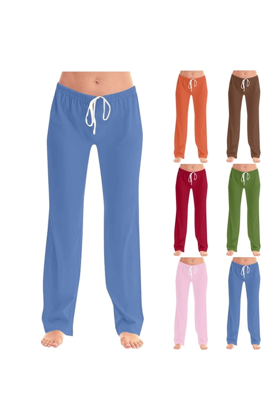 Women's Soft Fabric Elastic Waist Drawstring Long Pants, Mid Rise Tummy Smoothing with Relaxed Fit, Perfect for Casual Outings, Daily Lounge, or Weekend Errands, | CSEONE,Blue 3XL