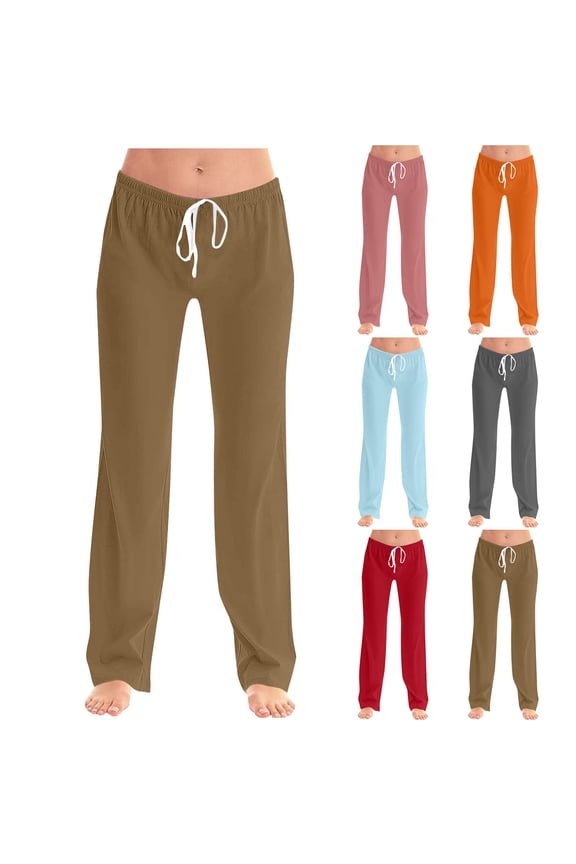 Women's Soft Fabric Elastic Waist Drawstring Pants, Mid Rise Tummy Smoothing with Functional Pockets, Lightweight Relaxed Fit for Casual Office, Weekend Errands, or | CSEONE,Brown L