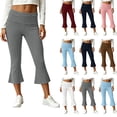thumbnail image 1 of Women's Soft Fabric Elastic Waist Tummy Control Capris, Pull-On Stretch Fit, Casual Everyday Wear, Lightweight Yoga Capris, Office & Weekend Travel Pants, Stretchy Cropped Pants, 1 of 9