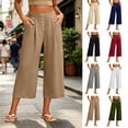 Women's Soft Fabric Elastic Waist Wide Leg Cropped Pants, Relaxed Fit ...