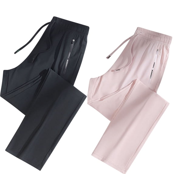Women's Soft Fabric Full Length Sweatpants, Elastic Waistband Zipper Casual Pants, Mid-Waisted Tummy Control Athletic Joggers, Lounge, Workout, | TruBelle,Pink L