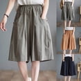 thumbnail image 1 of Women's Soft Fabric Mid Elastic Waist Capris with Pockets, Straight Leg Cropped Pants, Casual Comfortable Summer Beach Workout Pants | VerBelle,Khaki XL, 1 of 7