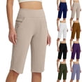 thumbnail image 1 of Women's Soft Fabric Mid Waisted Compression Yoga Pants, Tummy Control Shaping Fit for Workout, Running, Lounge, Casual Activewear, Polyester Blend Athletic | TruHer,Brown XL, 1 of 8