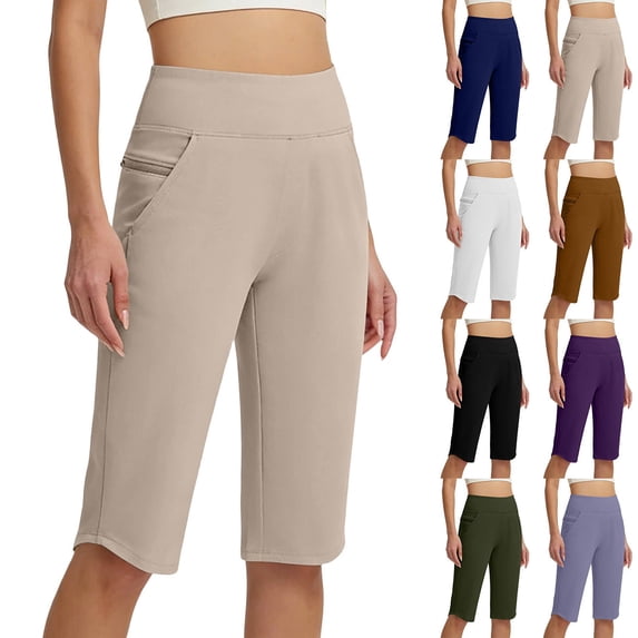Women's Soft Fabric Mid Waisted Compression Yoga Pants, Tummy Control Shaping Fit for Workout, Running, Lounge, Casual Activewear, Polyester Blend Athletic | TruHer,Brown XL