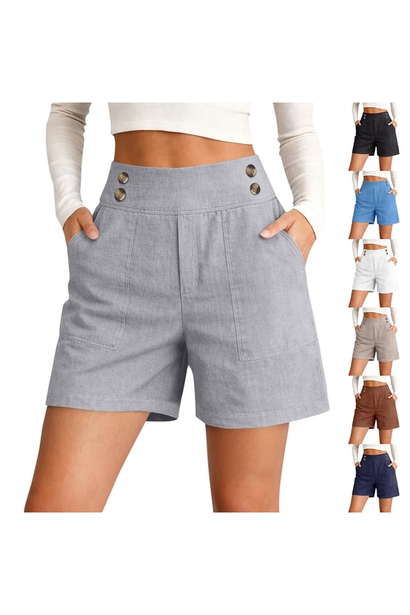 Women's Soft Fabric Regular Fit Shorts, Decorative Button Embellishment Front Panel, Functional Side Pockets Lightweight Breathable Mesh Matrix, Summer Beachwear Daily Casual Travel Outing,