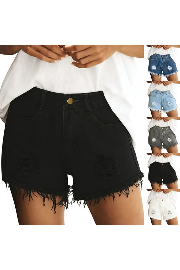 Women's Soft Fabric Ripped Denim Shorts, Mid Waist Tummy Control Body Shaping, Super Short Trendy Summer Casual, Hiking Beach Clubwear Essentials, Jean | TruHer,White L
