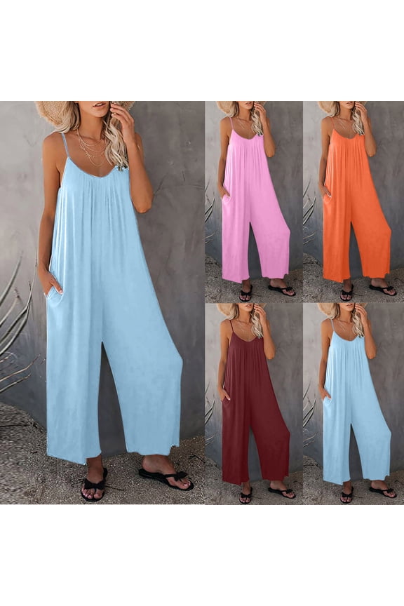 Women's Soft Fabric Sleeveless Suspender Jumpsuit, Mid Rise Relaxed Fit with Functional Pockets, Perfect for Casual Summer Outings, Weekend Errands, or Vacation Travel, | CSEONE,Orange L