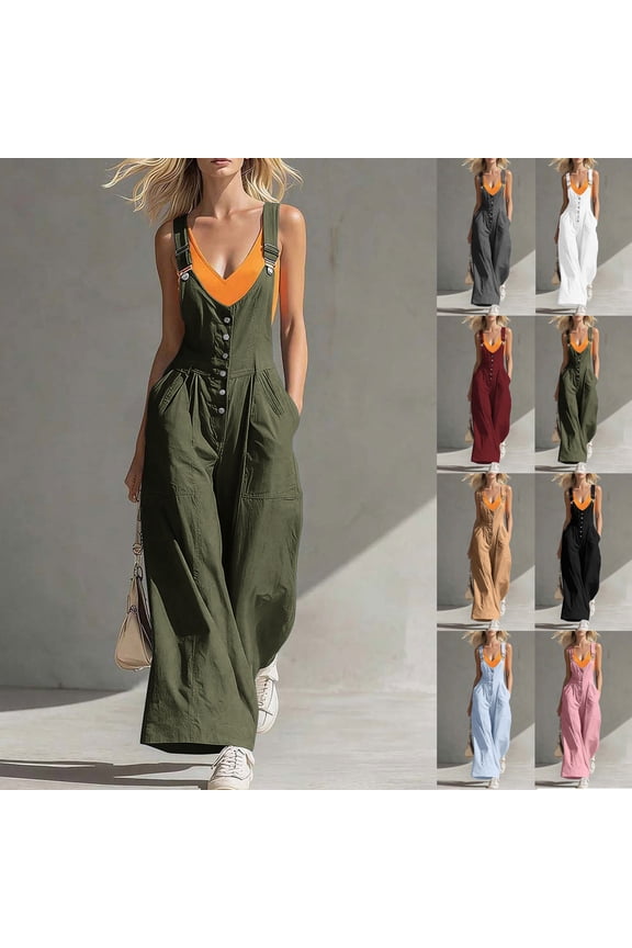 Women's Soft Fabric Wide Leg Overalls Jumpsuit, Adjustable Strap Button Front Casual, Cargo Pockets, Loose Fit Summer Romper for Work Shopping Travel, Comfortable | TruHer,Wine S