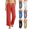 thumbnail image 1 of Women's Soft Fabric Wide Leg Pants, Elastic Waist Drawstring Casual Trousers with Pockets, Body Shaping Pull On Summer Pants, for Beach Daily Vacation, Polyester Casual | TruHer,Red L, 1 of 7