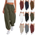thumbnail image 1 of Women's Soft Fabric Wide Leg Pants, Elastic Waist Drawstring Pockets, Solid Color Loose Fit, Casual Lounge Beach Business Travel, Womens Cropped Pants Ankle Pants | UKHCCC,Army Green L, 1 of 8