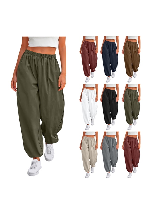 Women's Soft Fabric Wide Leg Pants with Pockets, Elastic Waist Tummy Control Tulip Fit Casual Stretch, Mid Waisted Straight Leg Comfy Lounge Trouser, For Office Daily Walking
