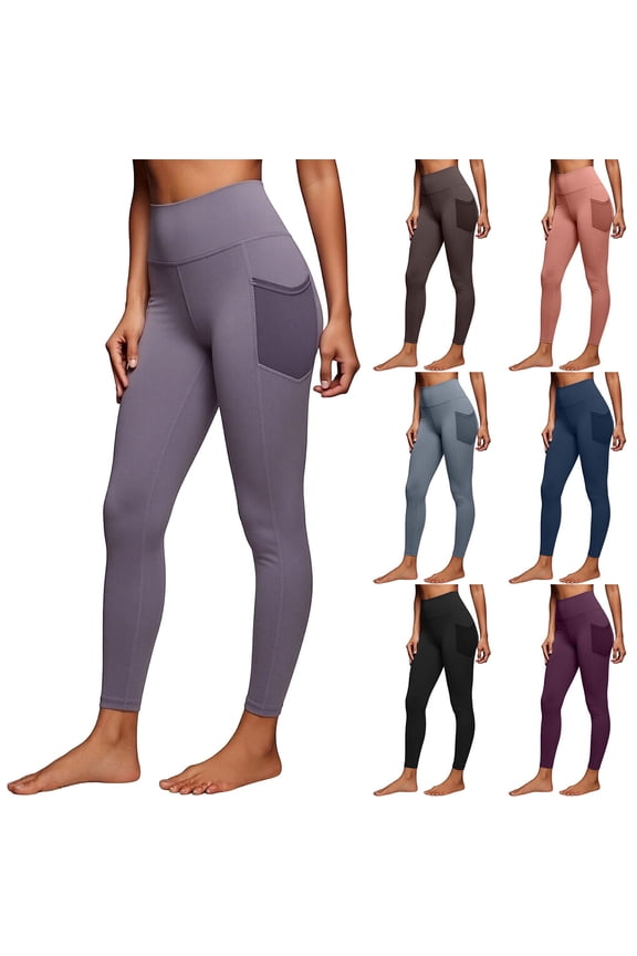 Women's Soft Fabric Yoga Pants for Women, Mid Elastic Waist Slim Fit Leggings, Pockets, High Stretch, Comfortable Workout Athletic Gym Fitness Running Casual | VerBelle,Coffee 2XL