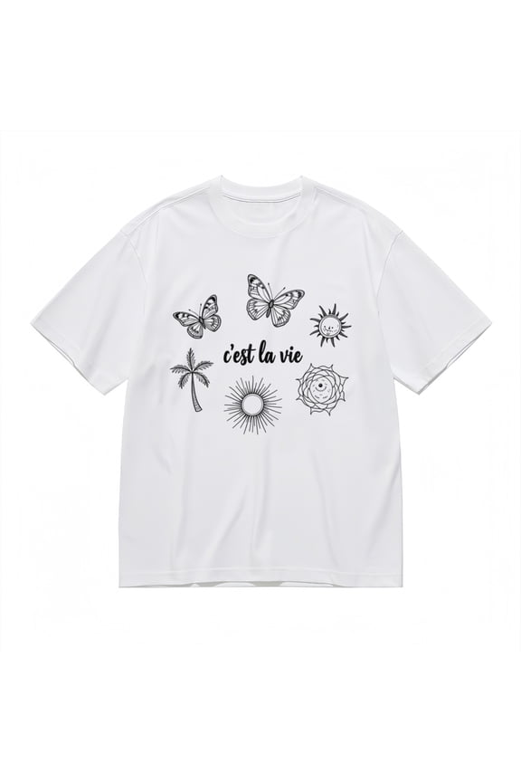 Women's Soft Fashion Comfy Classic T-Shirt French Phrase Design 100% Cotton Tee