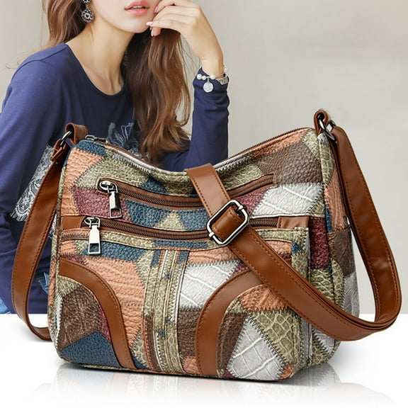 Women's Soft Faux Leather Crossbody Bag, Multi-Zip Spacious Handbag with Adjustable Strap, for Daily Use, Work, and Shopping