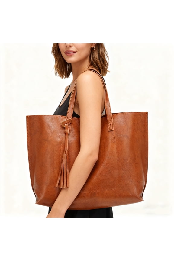 Women's Soft Faux Leather Tote Shoulder Bag (Size 14.1(L) x 11.8 (H) x 4.3 (D) Inches)
