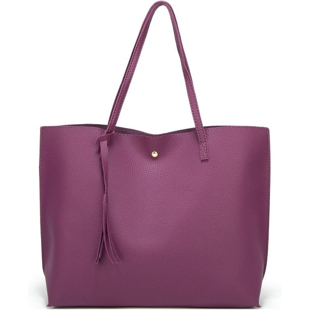 Women Purple PU Leather Anti Theft Shoulder Bags with Tassel Purple Genuine Leather Bag, Cowhide Leather Tassel Purse  main image 3