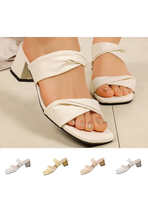 Women's Soft Faux Leather Twist Strap Block Heel Slides Wide Width Open Toe Summer Casual Sandals Non Slip Soft Bottom Dressy Mules Comfortable Outdoor Slippers