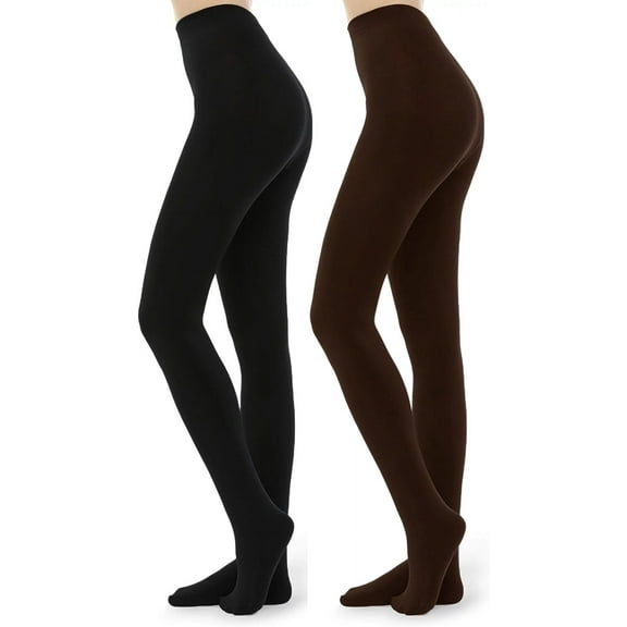 Women's Soft Fleece Lined 200D Tights , 2 Pairs Opaque Warm High Waisted Tights with Control Shaper Pantyhose