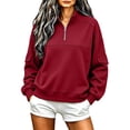 thumbnail image 1 of Women's Soft Fleece Lined Half Zip Sweatshirt Oversized Stand Collar Long Sleeve Pullover Tops Casual Fall Winter Street Outerwear Red, 1 of 6