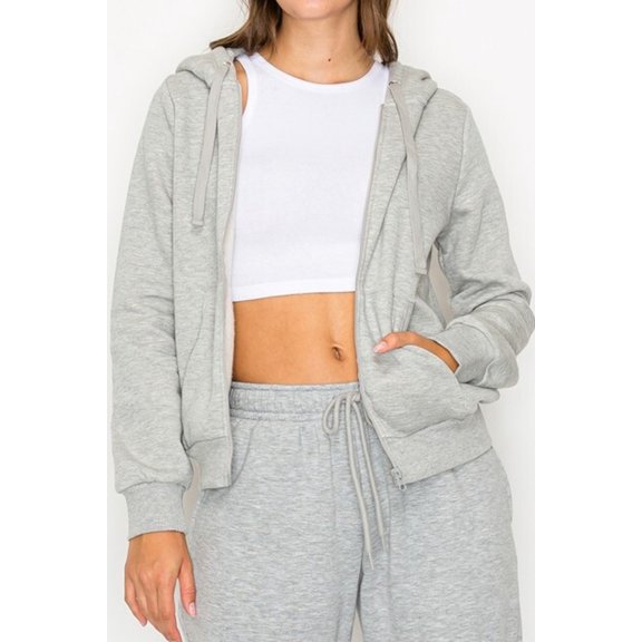 Women's Soft Fleece Zip-Up Hoodie – Solid Long Sleeve Jacket with Pockets